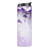Lila Blumen mit baumelnden Perlen Thermosbecher (Nach links gedreht)