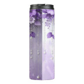 Lila Blumen mit baumelnden Perlen Thermosbecher (Rückseite)