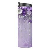 Lila Blumen mit baumelnden Perlen Thermosbecher (Nach rechts gedreht)