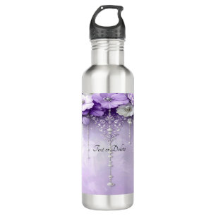Lila Blumen mit baumelnden Perlen Wasserflasche Edelstahlflasche