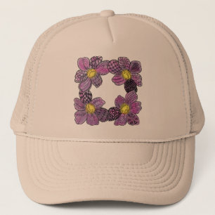Lila Blumen mit Gelben Stamens Doodle Truckerkappe