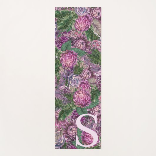 Lila Blumen mit Monogramm Yogamatte (Vorderseite)