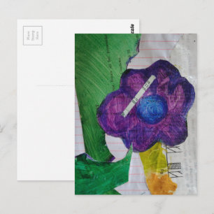 Lila-Blumen-Mixed-Media-Collage Postkarte