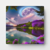 Lila Blumen Moon und Seeblick Fotoplatte (Vorderseite)