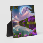 Lila Blumen Moon und Seeblick Fotoplatte (Vorderseite)