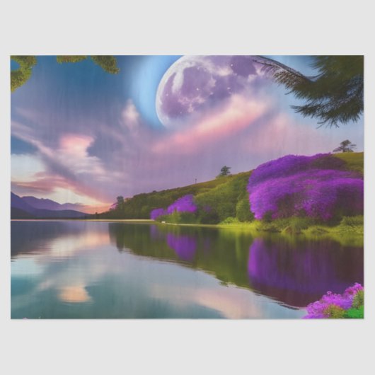 Lila Blumen Moon und Seeblick Seidenpapier (Vorderseite)