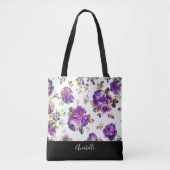 Lila Blumen-Muster mit Monogramm-Taschen-Tasche Tasche (Vorderseite)