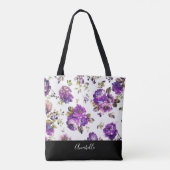 Lila Blumen-Muster mit Monogramm-Taschen-Tasche Tasche (Rückseite)