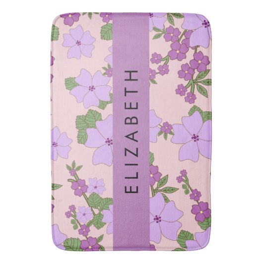 Lila Blumen, Muster von Blume, Ihr Name Badematte (Vorderseite Vertikal)