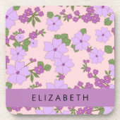 Lila Blumen, Muster von Blume, Ihr Name Getränkeuntersetzer (Vorderseite)