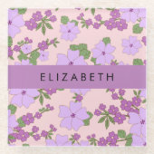 Lila Blumen, Muster von Blume, Ihr Name Glasuntersetzer (Vorderseite)