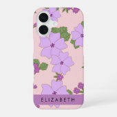 Lila Blumen, Muster von Blume, Ihr Name iPhone 16 Hülle (Rückseite)