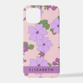 Lila Blumen, Muster von Blume, Ihr Name iPhone Hülle (Rückseite)