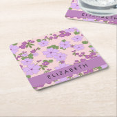 Lila Blumen, Muster von Blume, Ihr Name Rechteckiger Pappuntersetzer (angewinkelt)