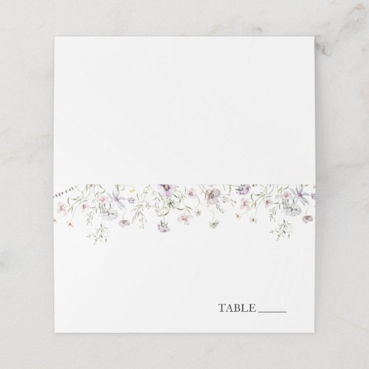 Lila-Blumen Name Platzkarten (Außenseite Aufgefaltet)