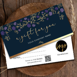 Lila Blumen-Navy und Gold-Add-Logo-Geschenkkarte