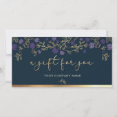 Lila Blumen-Navy und Gold-Add-Logo-Geschenkkarte (Vorderseite)