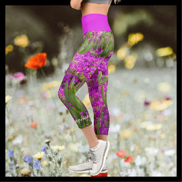 Lila Blumen Personalisiert Name Capri Leggings