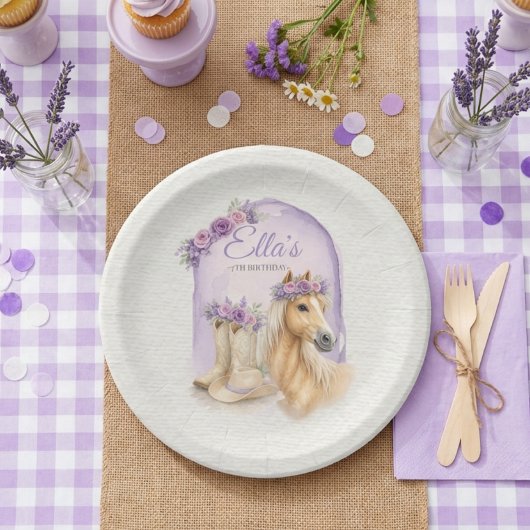 Lila Blumen Pferd Geburtstag Pappteller für Mädche
