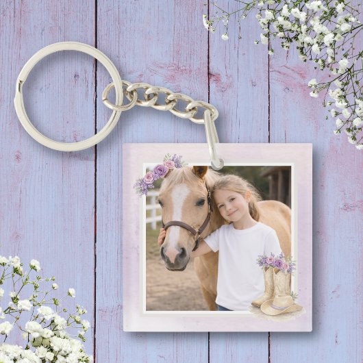 Lila Blumen Pferd Mädchen Schlüsselanhänger