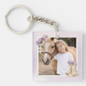 Lila Blumen Pferd Mädchen Schlüsselanhänger (Vorderseite)