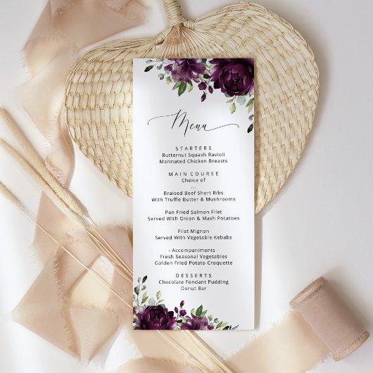 Lila Blumen, Pflaume, Blume, Brautparty Menükarte