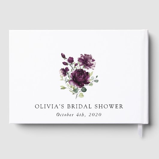 Lila Blumen, Pflaumenblumen, Boho, Brautparty Gästebuch (Rückseite)