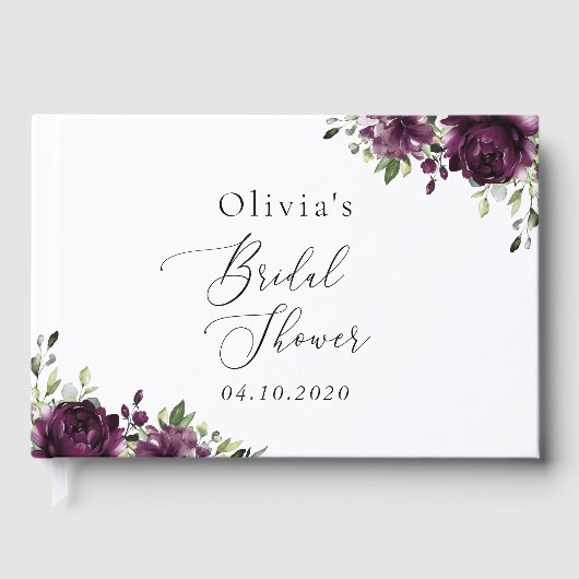 Lila Blumen, Pflaumenblumen, Boho, Brautparty Gästebuch (Vorderseite)