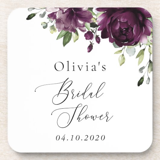 Lila Blumen, Pflaumenblumen, Boho, Brautparty Getränkeuntersetzer (Vorderseite)