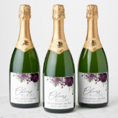 Lila Blumen, Pflaumenblumen, Boho, Brautparty Schaumweinetikett (Flaschen)