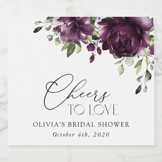 Lila Blumen, Pflaumenblumen, Boho, Brautparty Schaumweinetikett (Einzelnes Label)