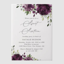 Lila Blumen, Pflaumenblumen, Boho, Sweet 16 Pergament Einladungen