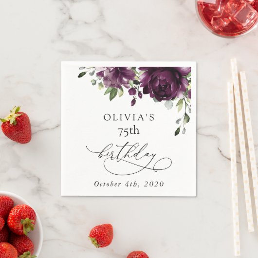 Lila Blumen, Pflaumenblüten, Boho, Geburtstag Serviette (Beispiel)