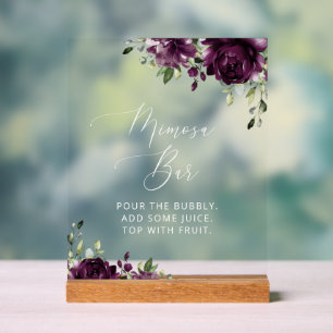 Lila Blumen, Pflaumenblüten, Boho, Mimosa-Bar Acrylschild