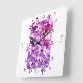 Lila Blumen Quadratische Wanduhr (Winkel)