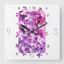 Lila Blumen Quadratische Wanduhr