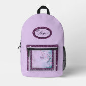 Lila Blumen, Rose, Glitzer Lavendel Rucksack (Vorderseite)