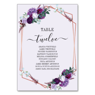 Lila Blumen-Rose Gold-Rahmen-Hochzeitskarte Tischnummer