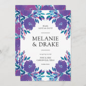 Lila Blumen Save the Date bemalt Einladung (Vorne/Hinten)