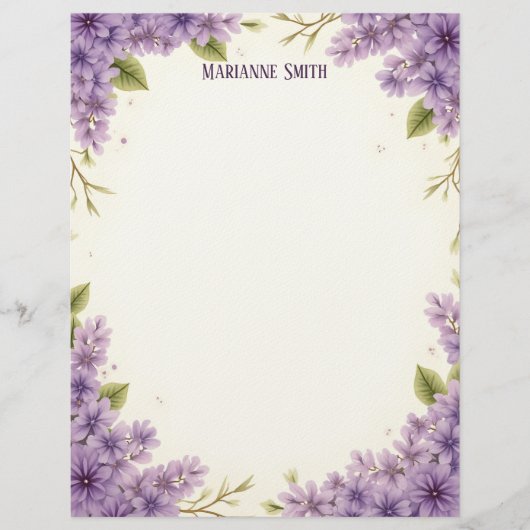 Lila-Blumen-Schreibwarenpapier Briefbogen (Vorderseite)