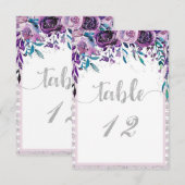 Lila Blumen & Silber Hochzeitstisch Zahlen Einladung (Vorne/Hinten)