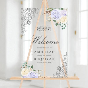 Lila Blumen-Spitze Muslimische Hochzeitsbegrüßung Acrylschild