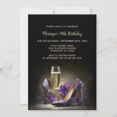 Lila Blumen-Stilettos Geburtstagsfeier Einladung (Vorderseite)