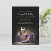 Lila Blumen-Stilettos Geburtstagsfeier Einladung (Stehend Vorderseite)