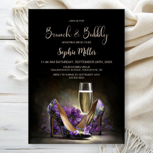 Lila Blumen Stöckelschuhe Brunch und Champagner Einladung