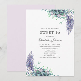 Lila Blumen Sweet 16. Lavender 16. Geburtstag Einladung