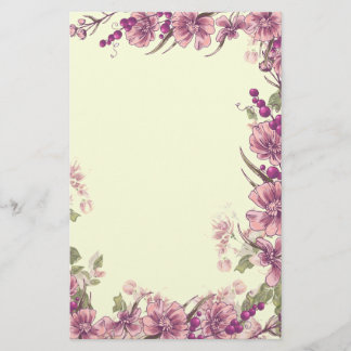 Lila Blumen-und Beeren-Grenzdekor Briefpapier