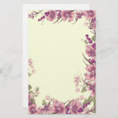 Lila Blumen-und Beeren-Grenzdekor Briefpapier (Vorne/Hinten)