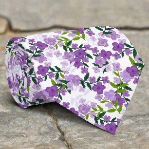 Lila Blumen Und Blätter Aquarell-Hochzeit Krawatte