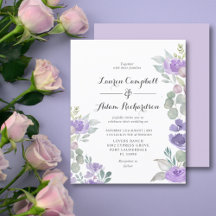 Lila Blumen- und Foliage Hochzeitseinladung